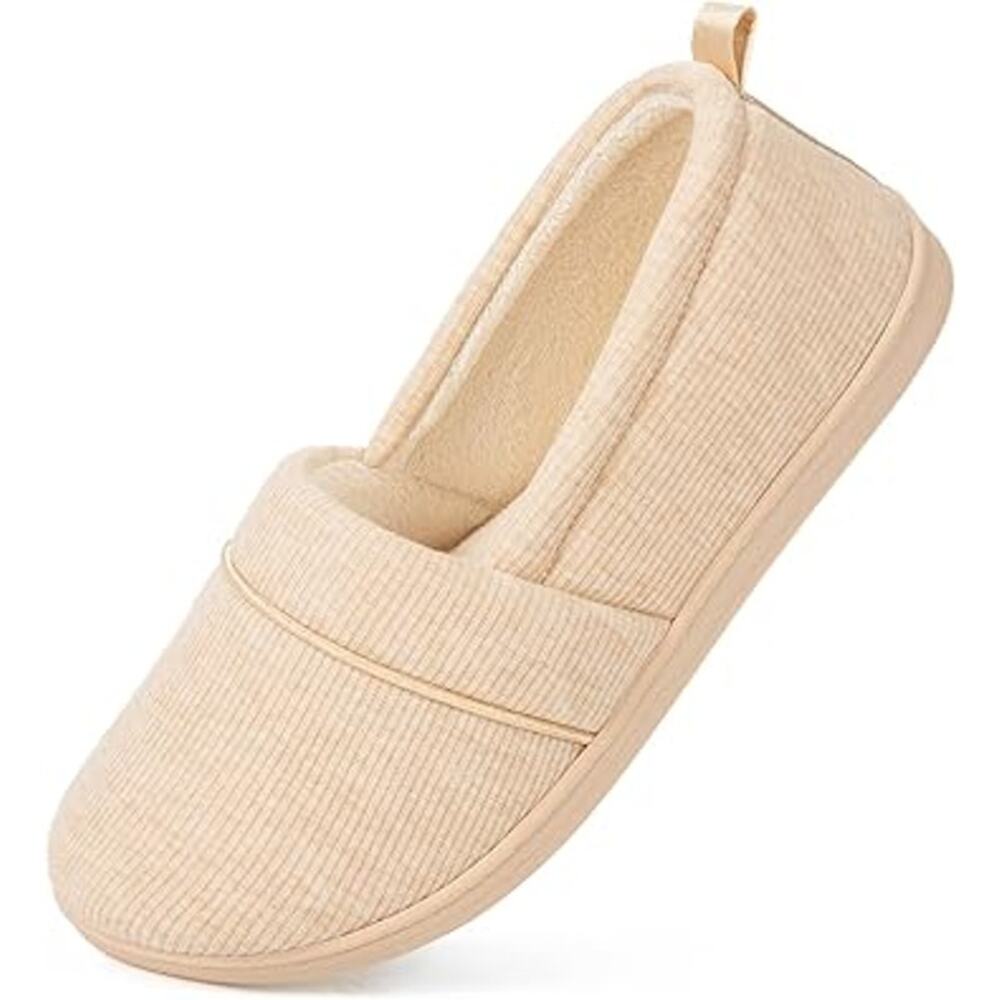 HomeTop Womens 9 Tan Soft Memory Foam Polycotton Slide On Loafer Slipper Shoes